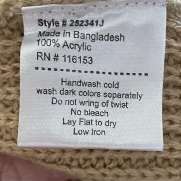 Long Sleeve Tan Sweater with Lace Up Detail in Deep V Opening Size Medium - Picture 8 of 8